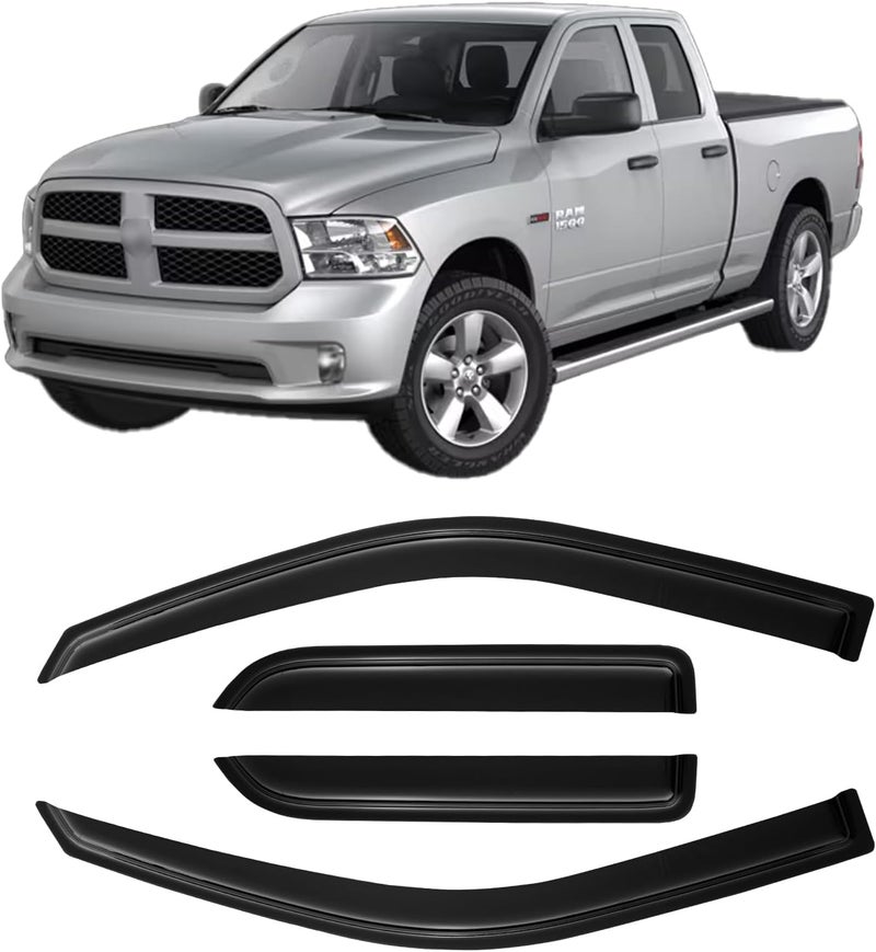 Cxdar Window Rain Guards Visors for 2009-2018 Dodge Ram 1500 Quad Cab, Out-Channel Window Vent Wind Shades Deflectors for 09-18 Ram 1500 Extended Cab - Image 1